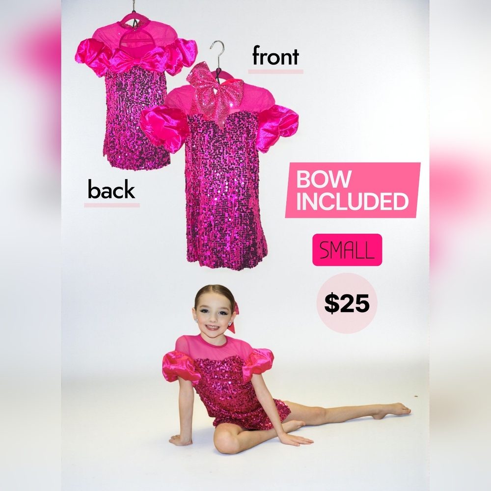 Sparkling Pink Children's Dance Costume with Bow